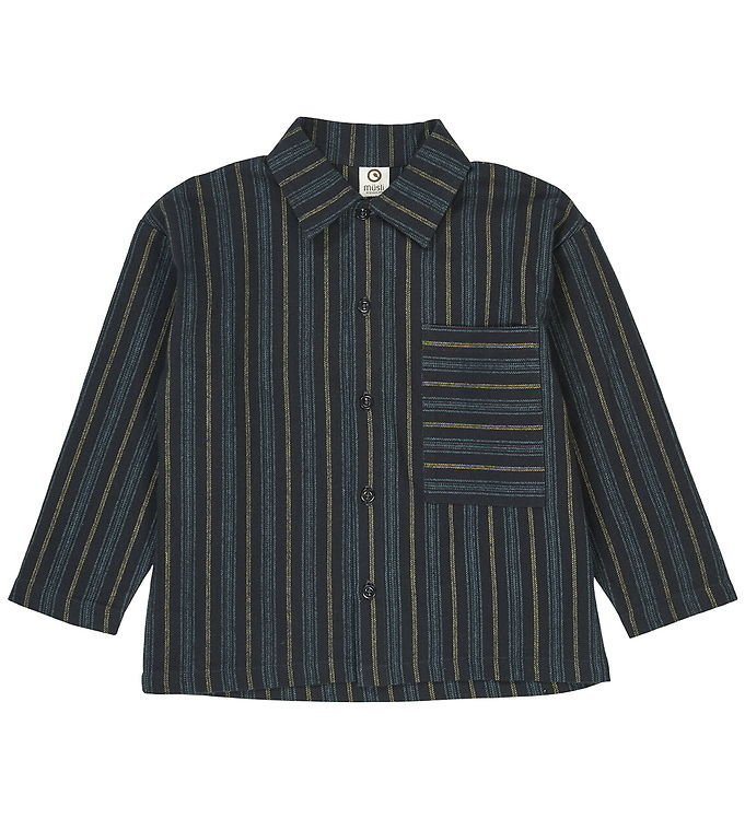Müsli Skjorte - Stripe - Night Blue/Moss/Stormy Blue
