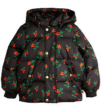 Mini Rodini Vinterjakke - Lingonberries Hooded Puffer - Sort Mini Rodini Vinterjakke - Lingonberries Hooded Puffer - Sort