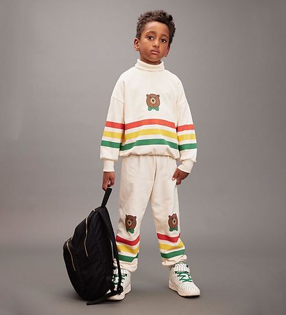 Mini Rodini Sweatpants - Bear Stripe - Off-White