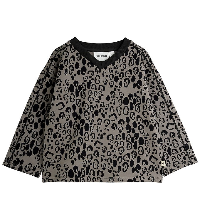 Mini Rodini Bluse - Leopard Brushed Top - Grå/Sort