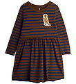 Mini Rodini Kjole - Stripe Bird Patch - Brun/Blå Mini Rodini Kjole - Stripe Bird Patch - Brun/Blå