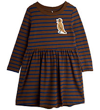Mini Rodini Kjole - Stripe Bird Patch - Brun/Blå Mini Rodini Kjole - Stripe Bird Patch - Brun/Blå