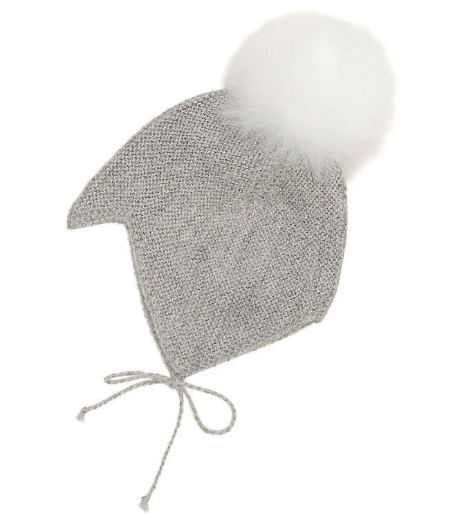 Huttelihut Babyhjelm m. Kvast - Alpakauld - Strik - Gråmeleret