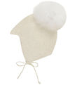 Huttelihut Babyhjelm m. Kvast - Alpakauld - Strik - Off-white  Huttelihut Babyhjelm m. Kvast - Alpakauld - Strik - Off-white