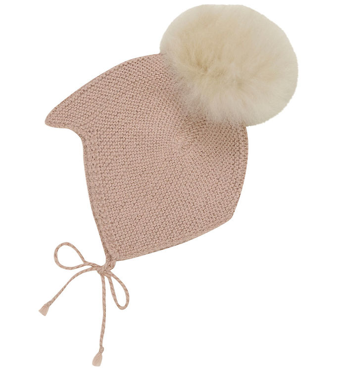 Huttelihut Babyhjelm m. Kvast - Alpakauld - Strik - Mahogany Ros