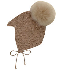 Huttelihut Babyhjelm m. Kvast - Alpakauld - Strik - Camel Melang Huttelihut Babyhjelm m. Kvast - Alpakauld - Strik - Camel Melang