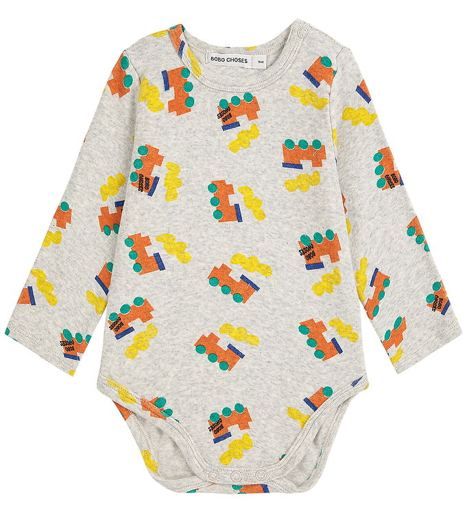 Bobo Choses Body l/æ - Choo Choo All Over - Light Grey Heather