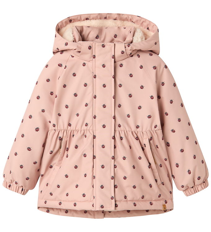 Lil Atelier Vinterjakke Misty Rose Med Mariehøneprint - Str. 6y 116cm
