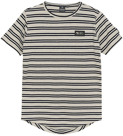 Indian Blue Jeans T-shirt - Lysegråmeleret m. Striber
