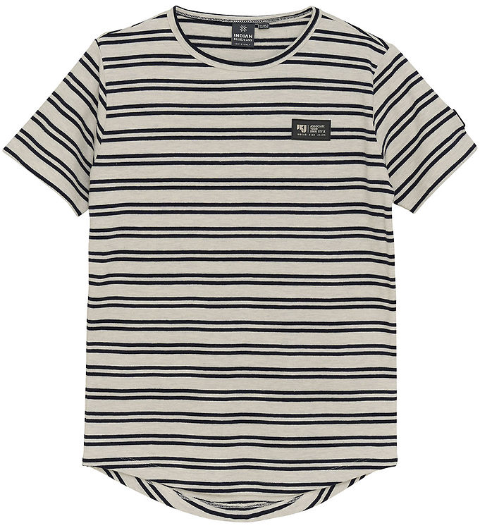 Indian Blue Jeans T-shirt - Lysegråmeleret m. Striber