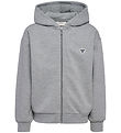 Hummel Cardigan - HmlJR Loose Zip - Gråmeleret m. Logo Hummel Cardigan - HmlJR Loose Zip - Gråmeleret m. Logo