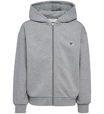 Hummel Cardigan - HmlJR Loose Zip - Gråmeleret m. Logo Hummel Cardigan - HmlJR Loose Zip - Gråmeleret m. Logo