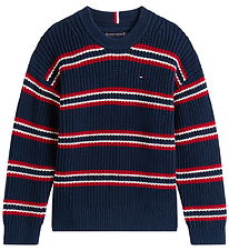 Tommy Hilfiger Bluse - Strik - Dark Night Navy Multi Stripe Tommy Hilfiger Bluse - Strik - Dark Night Navy Multi Stripe