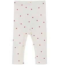 Minymo Leggings - Rib - Eggnog m. Hjerter Minymo Leggings - Rib - Eggnog m. Hjerter
