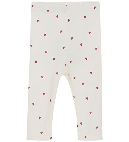 Minymo Leggings - Rib - Eggnog m. Hjerter