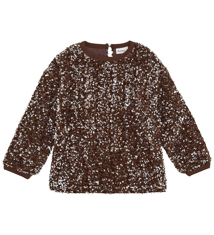 Minymo Bluse - Velour - Woodrose m. Pailletter