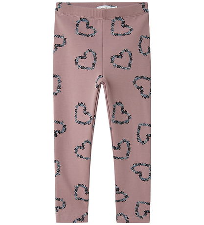Name It Leggings m. Fleece - NmfOlukria - Toadstool m. Hjerter