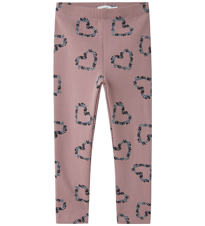Name It Leggings m. Fleece - NmfOlukria - Toadstool m. Hjerter