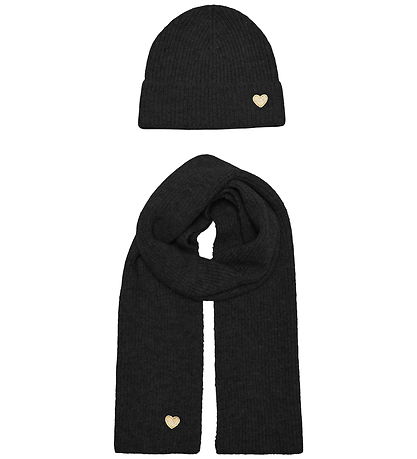 Kids Only Hue og Tørklæde - Strik - KogAvery - Black/Gold Heart Kids Only Hue og Tørklæde - Strik - KogAvery - Black/Gold Heart