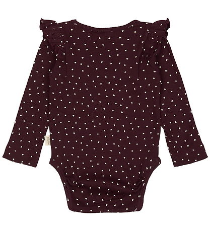 Petit Piao Bodysuit l/s - Rib - Modal - Dark Grape w. Hearts