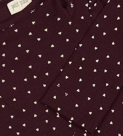Petit Piao Bodysuit l/s - Rib - Modal - Dark Grape w. Hearts