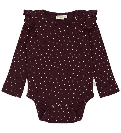 Petit Piao Bodysuit l/s - Rib - Modal - Dark Grape w. Hearts