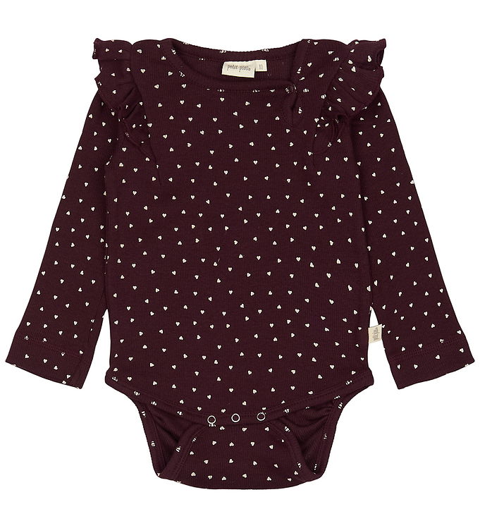 Petit Piao Body l/æ - Rib - Modal - Dark Grape m. Hjerter