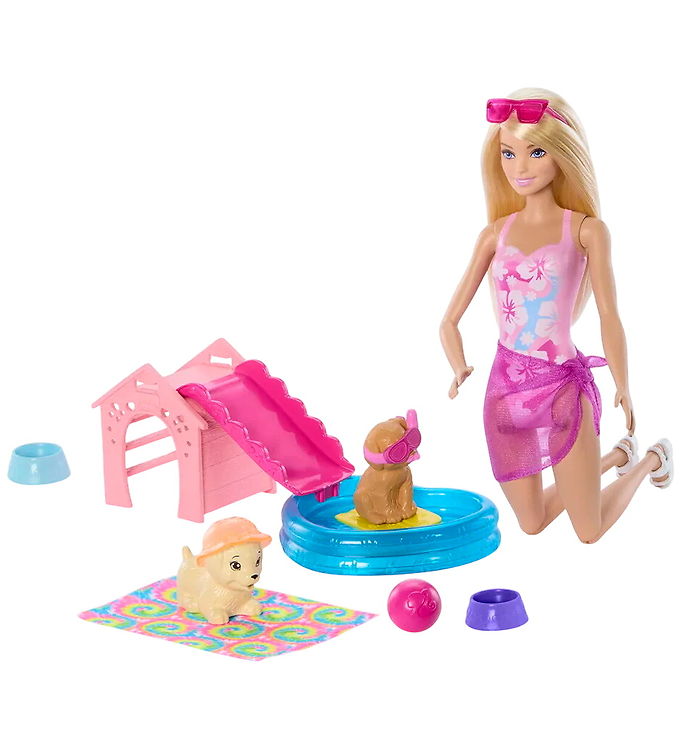 Barbie Dukkesæt - 30 cm - Puppy Pool Party Aloha Blonde