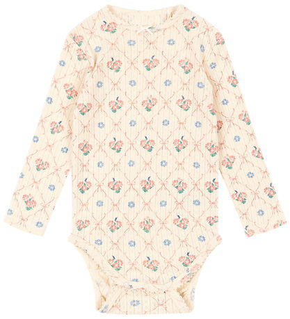 Konges Sløjd Body l/æ - Rib - Minnie - Fleur Decor m. Hulmønster