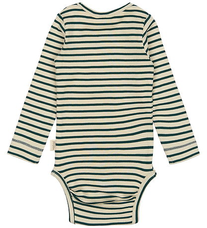 Petit Piao Bodysuit l/s - Rib - Modal - Dark Sea/Off White