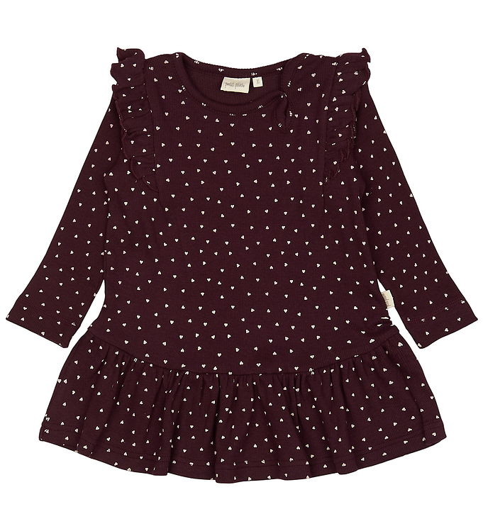 Petit Piao Kjole - Rib - Modal - Dark Grape m. Hjerter