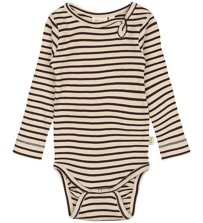Petit Piao Body Dark Grape Stribet i Modal - Str. 1y 80cm