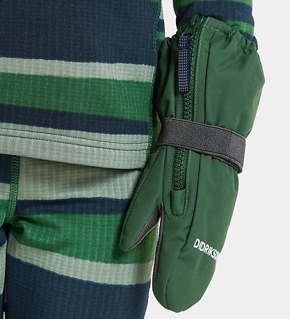 Didriksons Mittens w. Fleece - Biggles Zip - Pine Green w. Zippe
