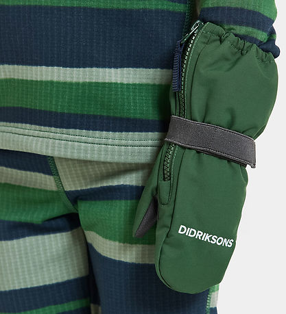 Didriksons Mittens w. Fleece - Biggles Zip - Pine Green w. Zippe
