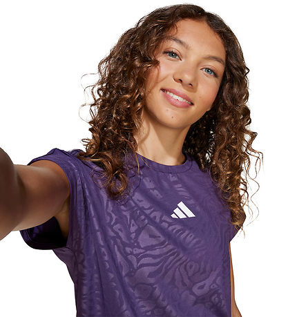 adidas Performance T-shirt - Cropped - Aurora Purple/Hvid adidas Performance T-shirt - Cropped - Aurora Purple/Hvid