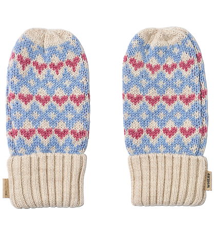 Wheat Luffer - Uld - Jacquard - Haansi - Blå m. Hjerter Wheat Luffer - Uld - Jacquard - Haansi - Blå m. Hjerter