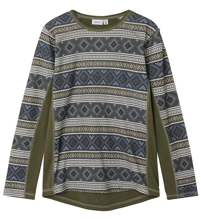 Name It Bluse Kalamata Med Islandsk Mønster i Merinould - Str. 7-8y 122/128cm