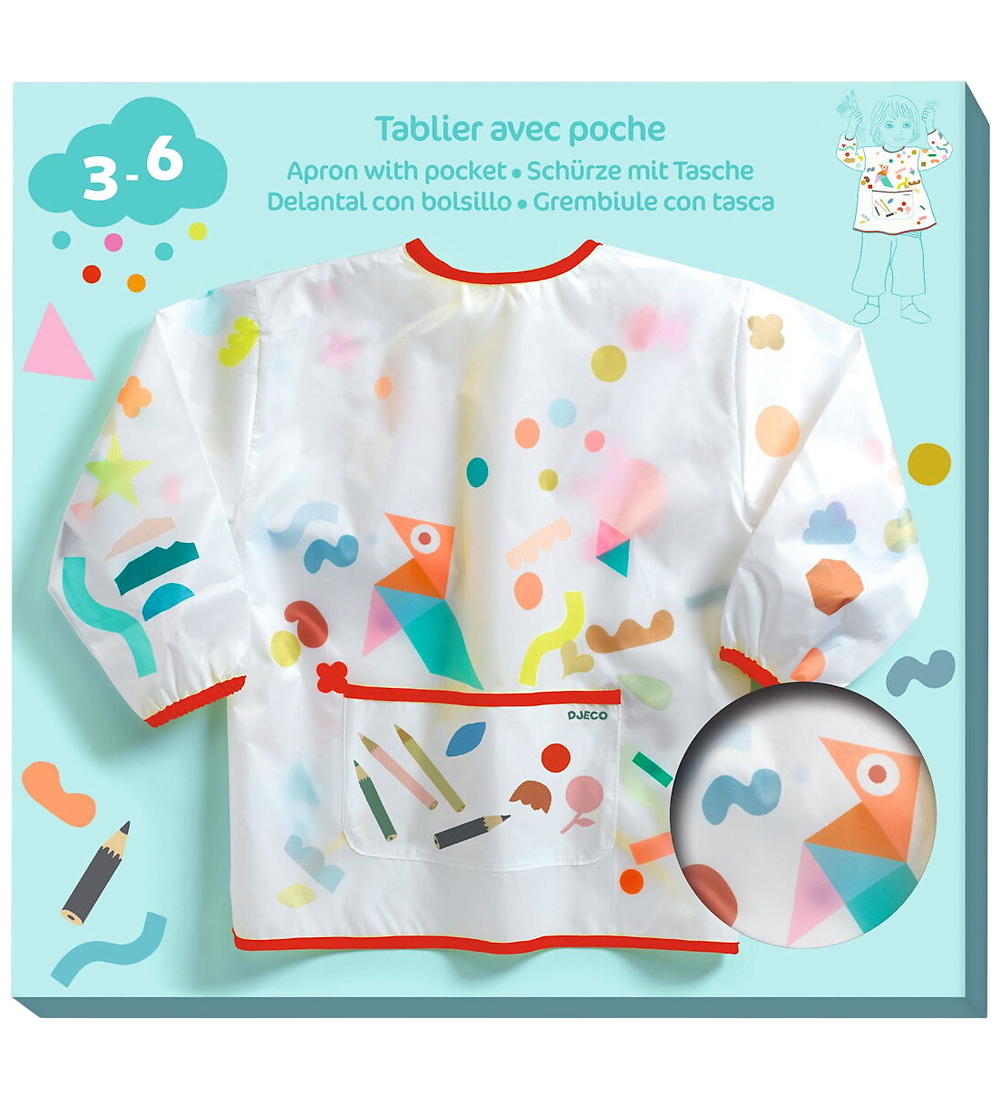Djeco Schürze - Aufkleber Ente Bleistifte - Djeco - One Size - Schürzen