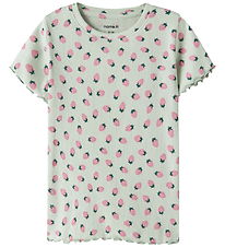 Name It T-shirt - Rib - NmfVemma - Pale Aqua/Strawberries