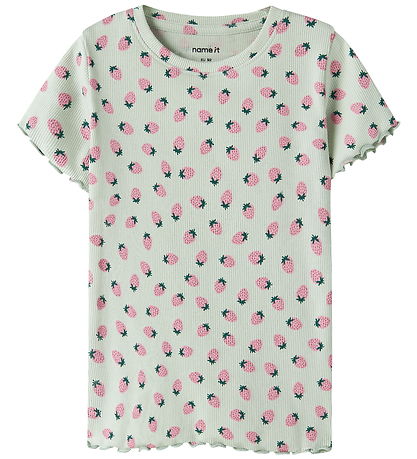 Name It T-shirt - Rib - NmfVemma - Pale Aqua/Strawberries