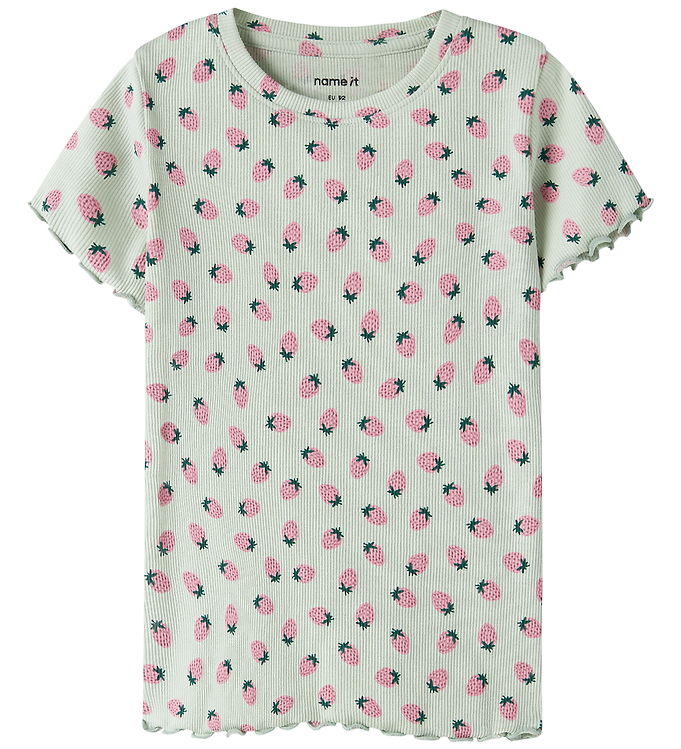Name It T-shirt - Rib - NmfVemma - Pale Aqua/Strawberries