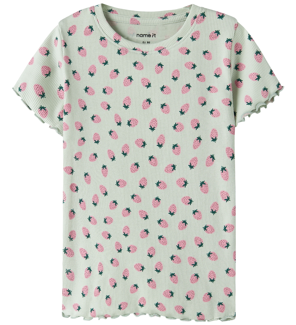 Name It T-Shirt - Rib - NmfVemma - Pale Aqua/Erdbeeren - Name It - 2 Jahre (92) - T-Shirts