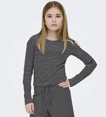 Kids Only Bluse - KogPamia - Rib - Black/Thin White Stripe