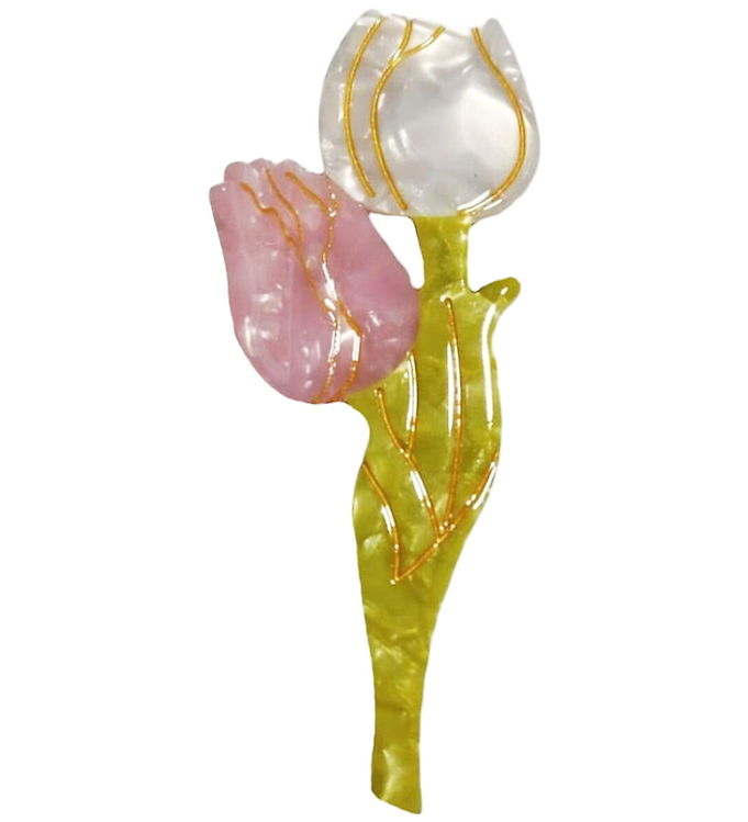 By Stær Hårklemme - Tulipan - Rosa/ Hvid