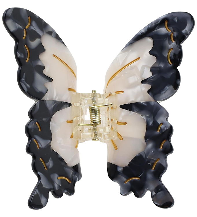 By Stær Hårklemme - Sommerfugl - Hvid/ Sort