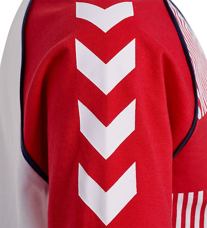 Hummel T-shirt - hmlJR REG DBU Stripy - Tango Red