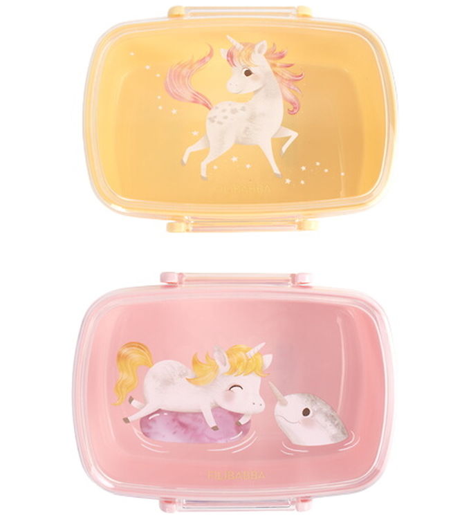 Filibabba Madkasse - 2-pak - 750 ml - Unicorn Shores - Gul/Rosa billede