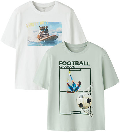 Name It T-shirt - NkmVoto - 2-pak - Bright White/Pale Aqua