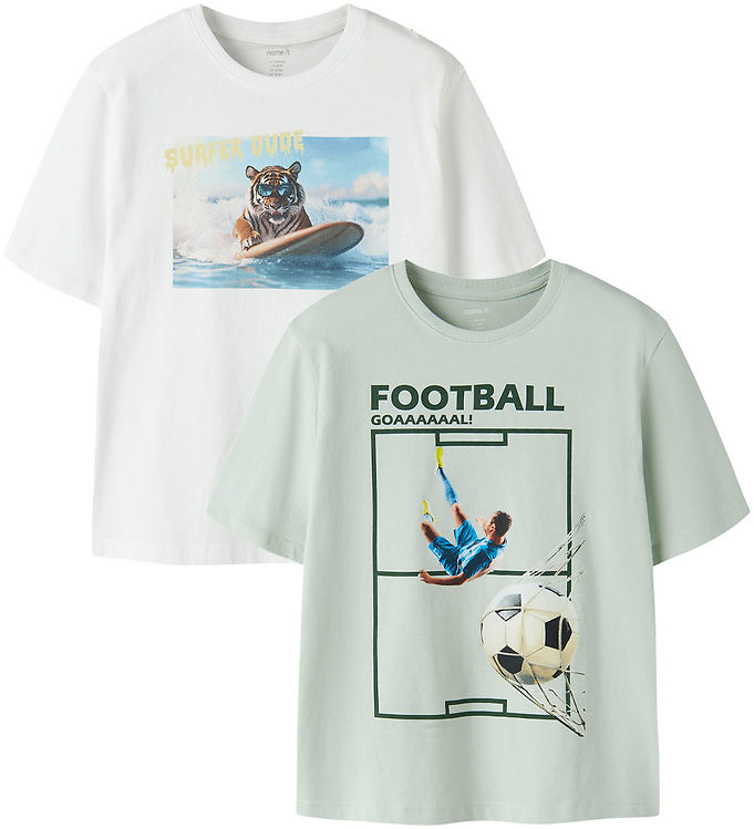 Name It T-shirt - NkmVoto - 2-pak - Bright White/Pale Aqua
