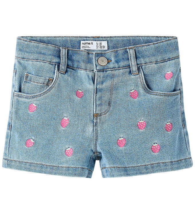 Name It NmfRose - Børne Shorts - Blå Denim/Strawberry - 110